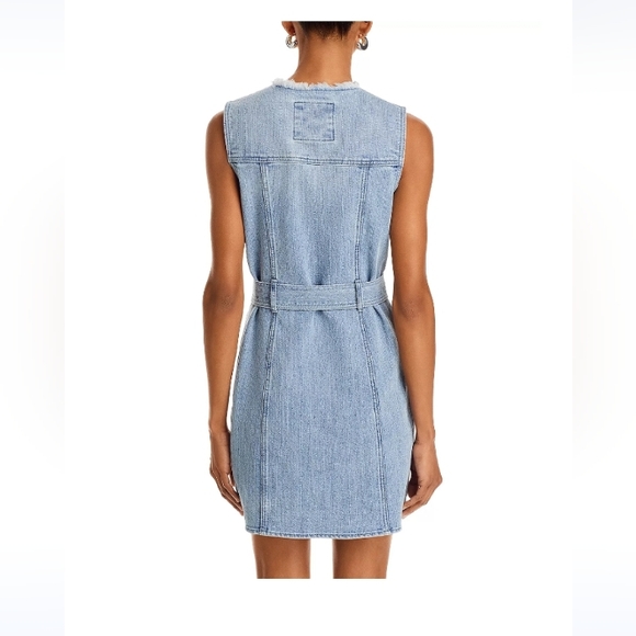NWOT MICHAEL Michael Kors Frayed Neck Denim Shirt Dress Women's Size 6 - Picture 2 of 11
